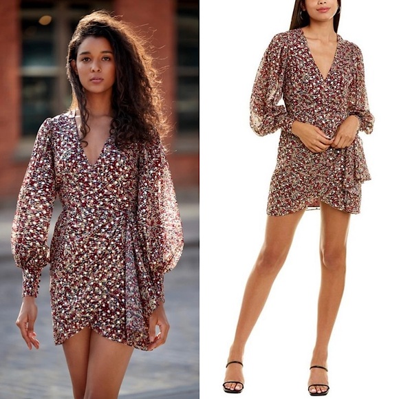 Anthropologie Dresses & Skirts - YUMI KIM Metallic Dot Floral Print Crepe Long Sleeve Draped Faux Wrap Dress 4